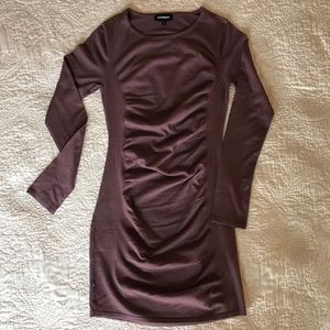 NWOT Express Long Sleeve Ruched Dress, Medium, Purple